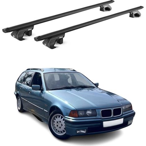 OMAC Barres de toit aluminium certifiées TÜV pour BMW Série 3 Break E36 E91 1994-2012 – Pour rails de toit standards – Rainure en T – Charge max 90 kg – 2 antivols Noir (1/4)
