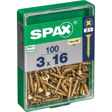 Schachtel mit 100 Einheiten Spax-Holzschraube mit flachem Yellox-Kopf 3,0 x 16 mm Spax (1/4)
