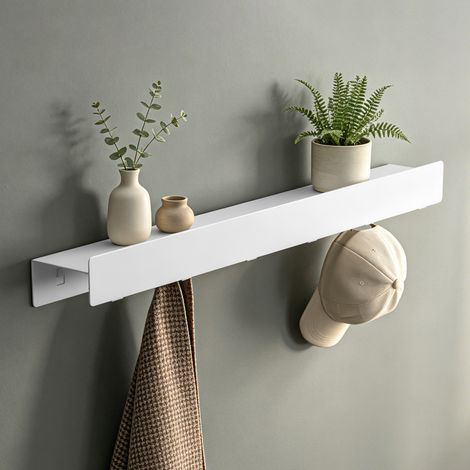 Mai & Mai Mensola da Parete con 6 Ganci Nascosti, Mensola in Metallo Rimovibile, Mensola da Appendere per Bagno, Cucina, Ingresso e Camera da Letto, 60cm, Bianco sabbia, Stalo-11