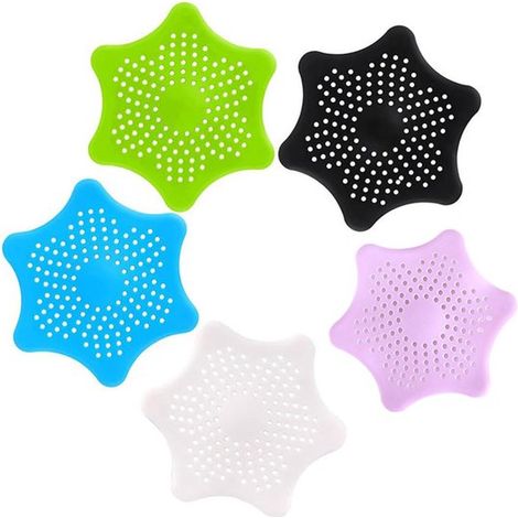 Filtro esagonale a stella marina in 5 pezzi - Previene gli intasamenti in lavandini e docce - per cucine e bagni - Nero - Rosa - Blu - Verde - Bianco (1/5)
