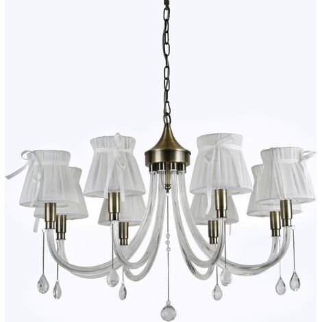 TrAdE Shop Traesio - Lampadario Classico Bronzo Bianco A 8 Bracci Lampada Da Soffitto A Sospensione 92389 - (1/2)