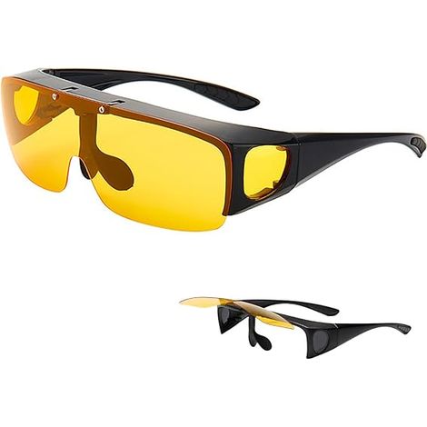 Lunettes Conduite de Nuit - Verres Réversibles pour Porteurs de Lunettes de Vue - Verres Jaunes Anti-Éblouissement, Monture Réglable, Design Unisexe pour Hommes et Femmes (1/5)