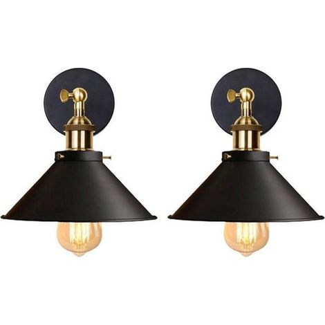 Lot de 2 Appliques Murales et Plafonniers Style Industriel Rétro, Métal Noir, Ampoule Edison, Orientation Réglable à 180°, Diamètre 220 mm (1/5)