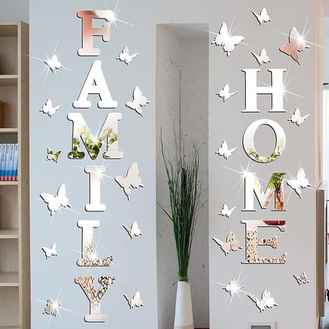 Lntyq – Miroir mural décoratif 3D en acrylique – Autocollants papillon argent – Effet miroir pour agrandir visuellement l'espace – Lot de 10 pièces (1/5)
