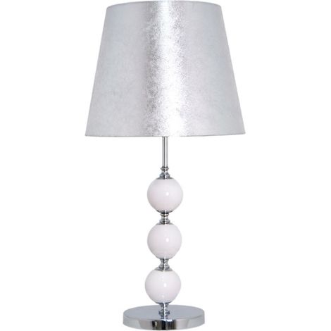 Sobremesa cromo tres bolas blancas pantalla pan de plata 1xE27 (1/2)