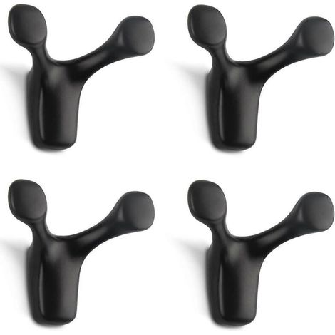 Lot de 4 crochets muraux doubles, crochets muraux robustes en forme de bois de cerf, crochets porte-manteaux en alliage de zinc massif, ajustement sur mesure (noir mat) (1/4)