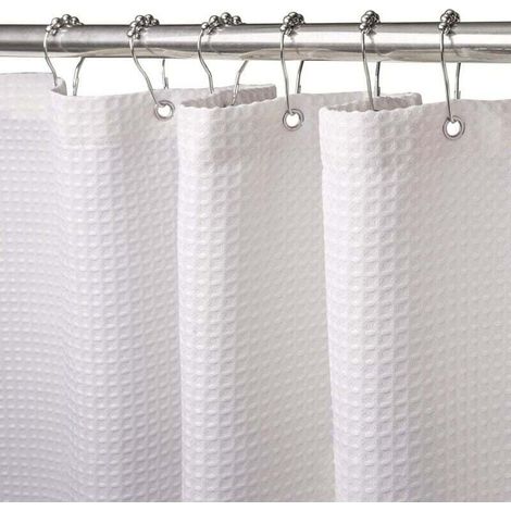 Embossed shower curtain with metal ring, bath curtain, mould-resistant fabric, sturdy bathroom curtain for bath and shower, weighted hem – 180 x 180 cm (white) (1/4)