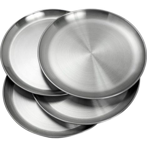 Assiettes en acier inoxydable 20 cm – Lot de 4 pièces légères et incassables – Non toxiques et lavables au lave-vaisselle – Alternative durable (1/4)