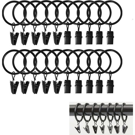 20 pièces Anneaux de rideau avec clips - Boucles de rideau - y compris oeillets et clips amovibles - 38 mm de diamètre intérieur - (1/5)