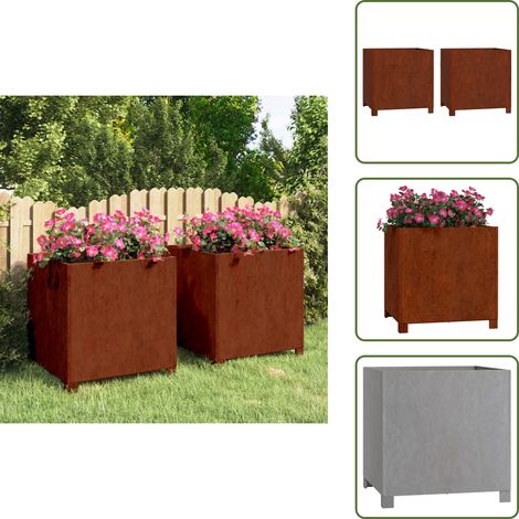 Jardinières avec pieds 2 pcs Rouillé 49x47x50 cm Acier corten - Jardinières - Pots De Fleurs - Balcon - Patio - Jardin (1/5)