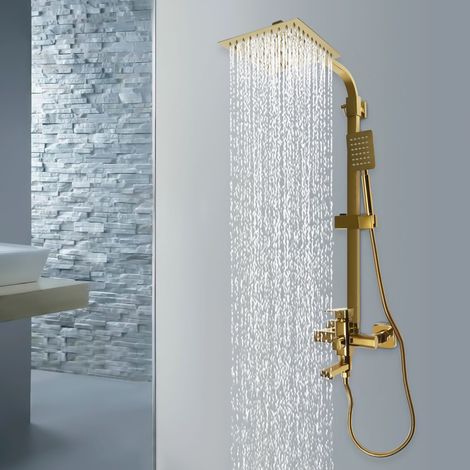 Senderpick – Colonne de douche thermostatique en laiton – Douche de tête pivotante 360° – 3 modes de jet – Hauteur réglable 85-124 cm – Finition dorée élégante