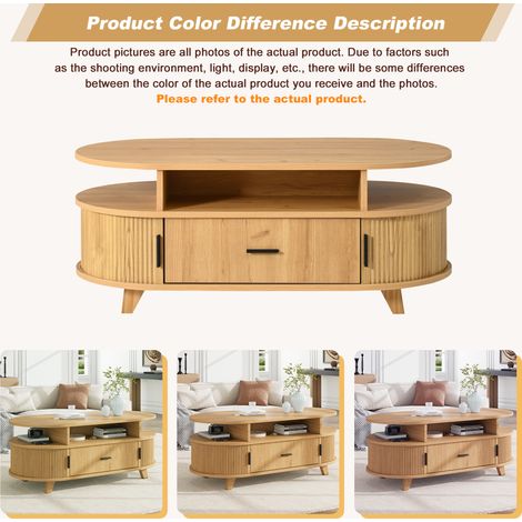 Mesa de centro ovalada 100x50x40 cm de MDF natural con almacenaje para salón – MEUBLIV (1/5)