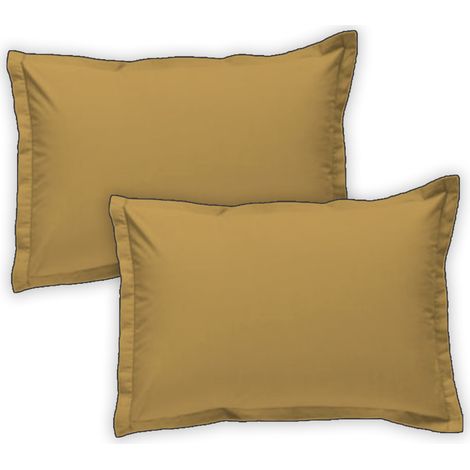 Lot de 2 taies d'oreiller unies en coton finition bourdon miel 50x70cm