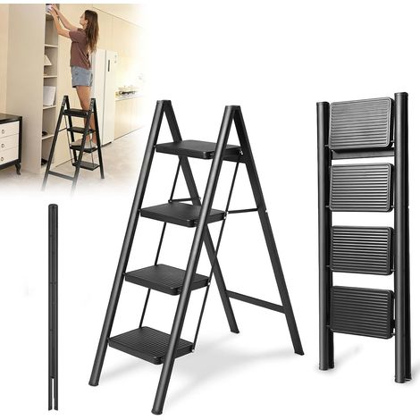 Leiter 4 Stufen Klappbar, Leiter aus Stahl mit breitem Anti-Rutsch-Pedalen, 150KG Tragkraft, Tragbar Trittleiter Klapptritt, Stehleiter, Für Haushalt, Büro, Garage, Speisekammer (1/5)