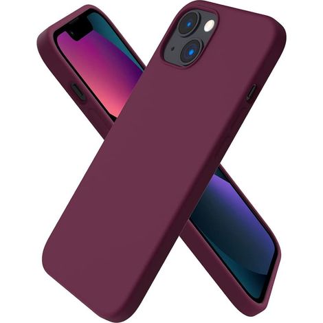 Coque pour iPhone 13, en silicone liquide, ultra-fine et résistante aux chocs, couleur vin rouge. Protection intégrale. (1/5)