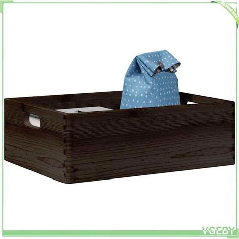 Boîte en bois - FAFEISY - 4017399 - Bois de pin massif - 40 x 30 x 13 cm - Poignées noires (1/5)