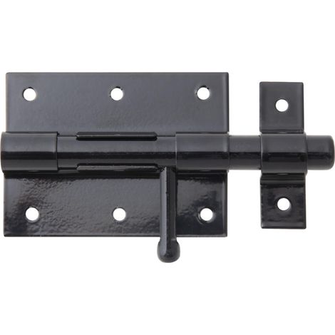Verrou à boulon avec poignée ronde et boucle fixée plastifié noir plaque 90 x 67 mm Ø du boulon 13,5 mm longueur totale 130 mm kit de 10