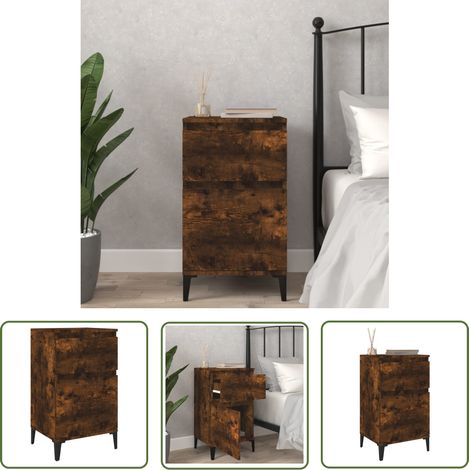 Table de Chevet, Table de nuit, pour Chambre Salon Couloir, chêne fumé 40x35x70 cm OIB4681E (1/5)