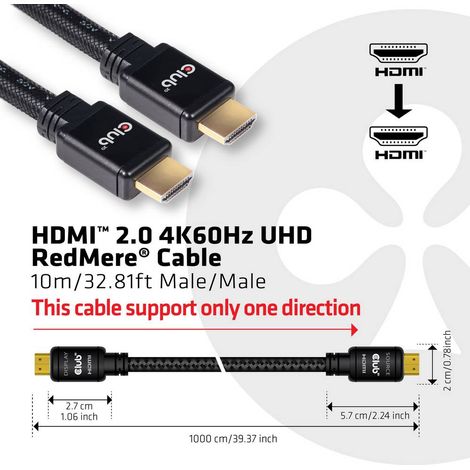 Câble de raccordement club3D HDMI Fiche mâle HDMI-A, Fiche mâle HDMI-A 10.00 m noir CAC-2313 4K UHD, ignifuge Câble HDM (1/4)