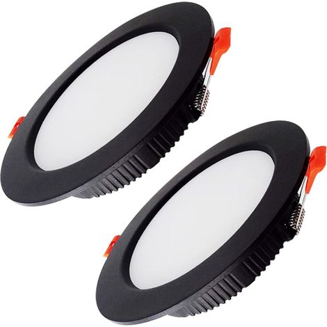 2 Spots Encastrables LED Ultra Plats Noirs, Spots Encastrables Plafond LED Ronds 7W, IP44