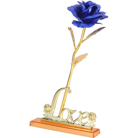 Rose artificielle en feuille d'or 24 carats, cadeau romantique pour la Saint-Valentin, décoration de table (bleue)