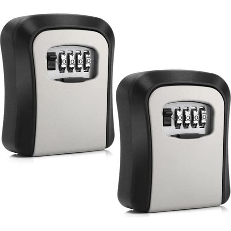 Wall Mounted Key Safe with Combination Lock, 4 Digit Code, Black and Grey, Pack of 2