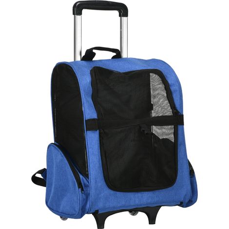 Sac de voyage pour chien à roulettes 2-en-1, chariot pliable avec poignée rétractable, compartiments de rangement 42 x 25 x 55 cm bleu (1/5)