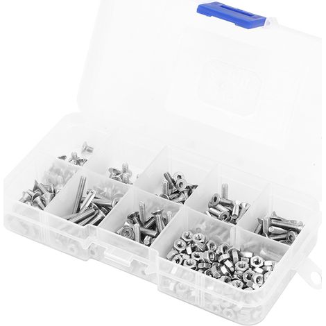 Assortiment de 340 vis, boulons et écrous à tête plate hexagonale creuse M3 en acier inoxydable SS304