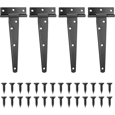 AHLSEN Lot de 4 Charnières en T, Noires Charnière Porte de Grange, Charnières de Portes, Charniere Plate Inox pour Portails, Abris de Jardin, Placard - 6 Pouces (1/5)
