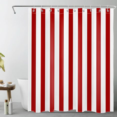 Rayures Rouges et Blanches Rideaux de Douche 150x200cm(LxH) Géométrique texturé Rideaux de Bain avec Crochets,Art Abstrait Moderne Extra Longue Imperméable Polyester Anti Moule Salle de Bain Décor (1/5)
