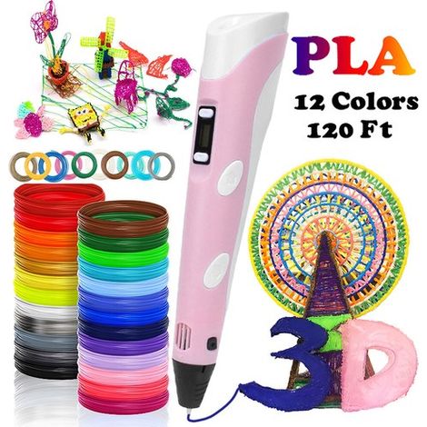 Kit stylo d'impression 3D, imprimante graffiti et kit de dessin, comprenant 12 couleurs de filament PLA - rose. (1/5)
