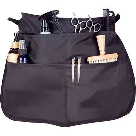 Tablier de coiffeur mi-long, 5 poches, ceinture ajustable, imperméable et résistant, idéal pour les outils de coiffure. (1/4)