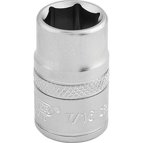 Draper 7/16" 6-Point Socket, 3/8" Drive, Micro Satin Chrome Finish, Model 16551, Imperial Square Drive Socket (1/5)