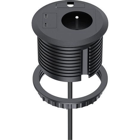 Prise Encastrable avec USB C PD20W, Multiprise Encastrable avec 1 Prise, 2 Port USB C, Multiprise Bureau pour Plan de Travail, Cuisine, Bureau, Meubles, Ø 80MM, 2M Câble, Noir (1/5)