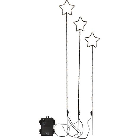 Weihnachtsbeleuchtung 3er Set Gartenspieße mit Leuchtstern 54 LEDs (1/4)