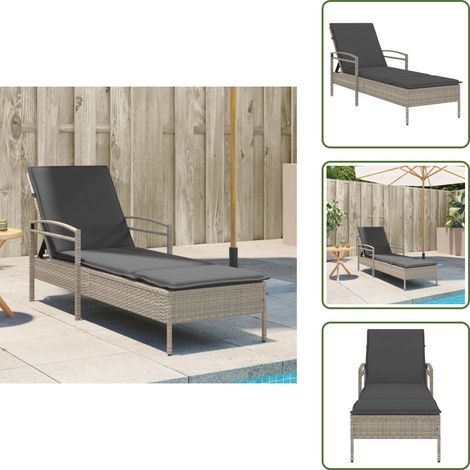 Sonnenliege mit Auflage Hellgrau 63x200x81 cm Poly Rattan - Sonnenliege - Gartenliege - Relax Liege - Outdoor Lounge Chair - Poolside Lounger