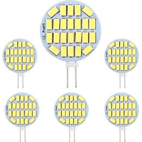 G4 LED bulbs 3W AC12-24V 300lm Cool white 6000K 24x5730 SMD Equivalent to 30W halogen bulbs Non-dimmable, round, for furniture lighting and recessed spotlights (pack of 6) (1/4)