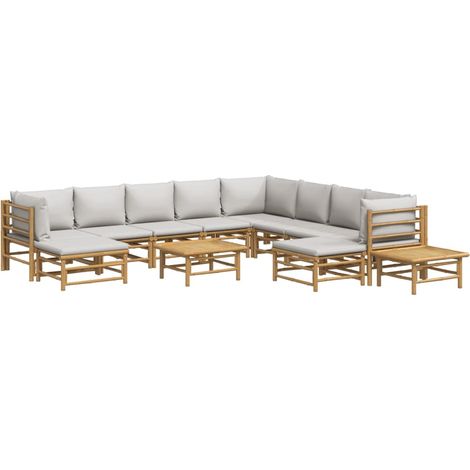 Mobili da giardino mobili da esterno Set di mobili da 12 pezzi con cuscini in bambù grigio chiaro 020015585