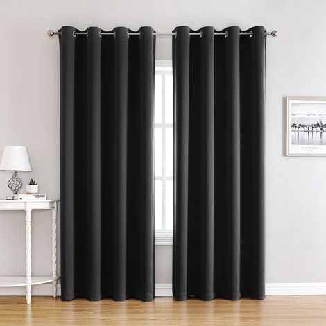 Lot de 2 Rideaux Isolants Thermiques 140x240cm Ombrage Draperies à Oeillets Décoration de Fenêtre Salon Chambre Hôtel Noir (1/4)