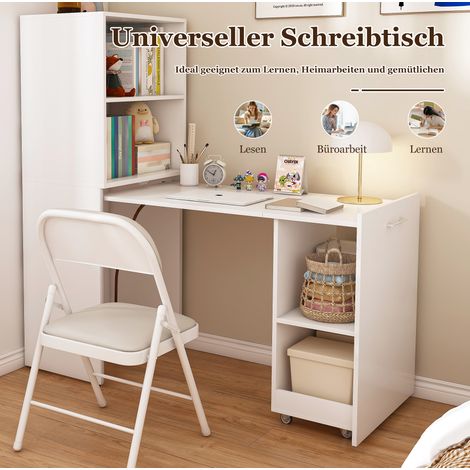 Wandklappschreibtisch mit Stauraum, weißes MDF, platzsparend für Schlafzimmer und Büro (1/5)