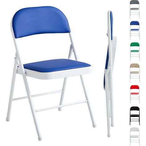 Set of 1 Faux Leather Foldable Chair with Metal Frame and Padded Seat BLUE