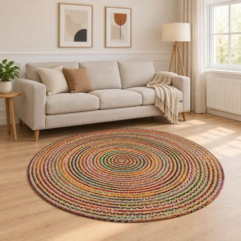 vidaXL Tappeto da Area Multicolore Ø 210 cm Juta