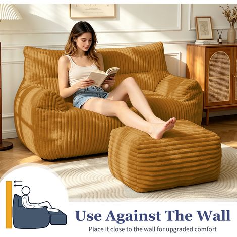 Fauteuil pouf double avec ottomane en mousse haute densité pour salon, chambre ou balcon (1/5)
