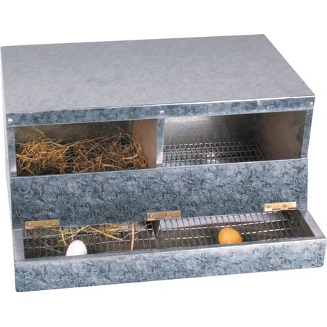 Chick'A – Pondoir 2 compartiments en tôle galvanisée 63 x 45 x 35 cm – Système de récupération des œufs extérieur – Conception résistante aux intempéries