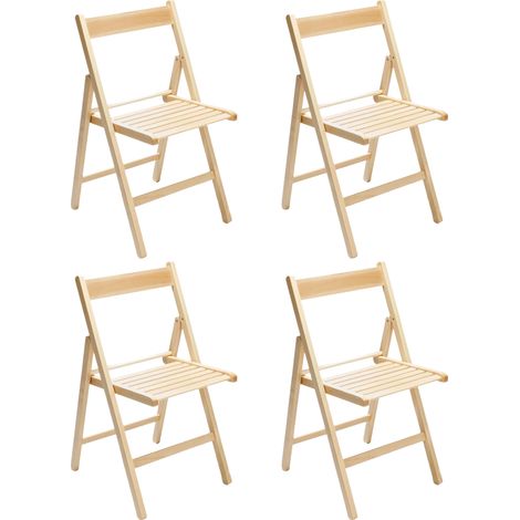 Marvin Sedia in Legno Pieghevole Birreria Colorata Interno o Esterno Salvaspazio Richiudibile da Campeggio Giardino Cucina Legno Massello Di Faggio Naturale - 4 Sedie