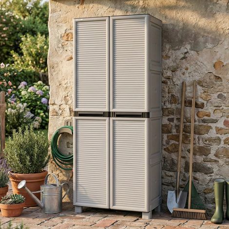 Dmora - Armadio da esterno Allain, Mobile multiuso, Armadio per lavanderia, Armadietto outdoor, 100% Made in Italy, Grigio chiaro, 70x39h172 cm (1/4)
