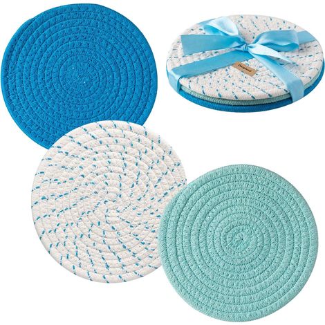 Lot de 3 dessous de plat de 18 cm (7 pouces) en pur coton tissé, élégants et pratiques. Ils peuvent également servir de dessous de plat, de dessous de plat chauds ou de repose-cuillères pour la cuisin (1/5)