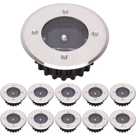 LED Lampe solaire au sol 10 Pack, lumière extérieure, Réverbère Lumières, Ensevelies Lumière, étanche IP65 (Blanc Froid, Rond) [Classe énergétique A+],DEBUNS
