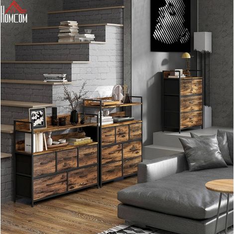 Cómoda industrial de 4 cajones de tela, 60 x 29 x 85 cm, marrón y negro OKMYHOME (1/5)