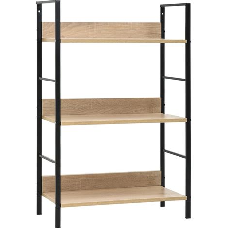 Vidaxl – Bibliothèque à 3 niveaux chêne 60x27,6x90,5cm – Structure en acier robuste – Design compact pour espaces limités – Bois d'ingénierie facile à nettoyer
